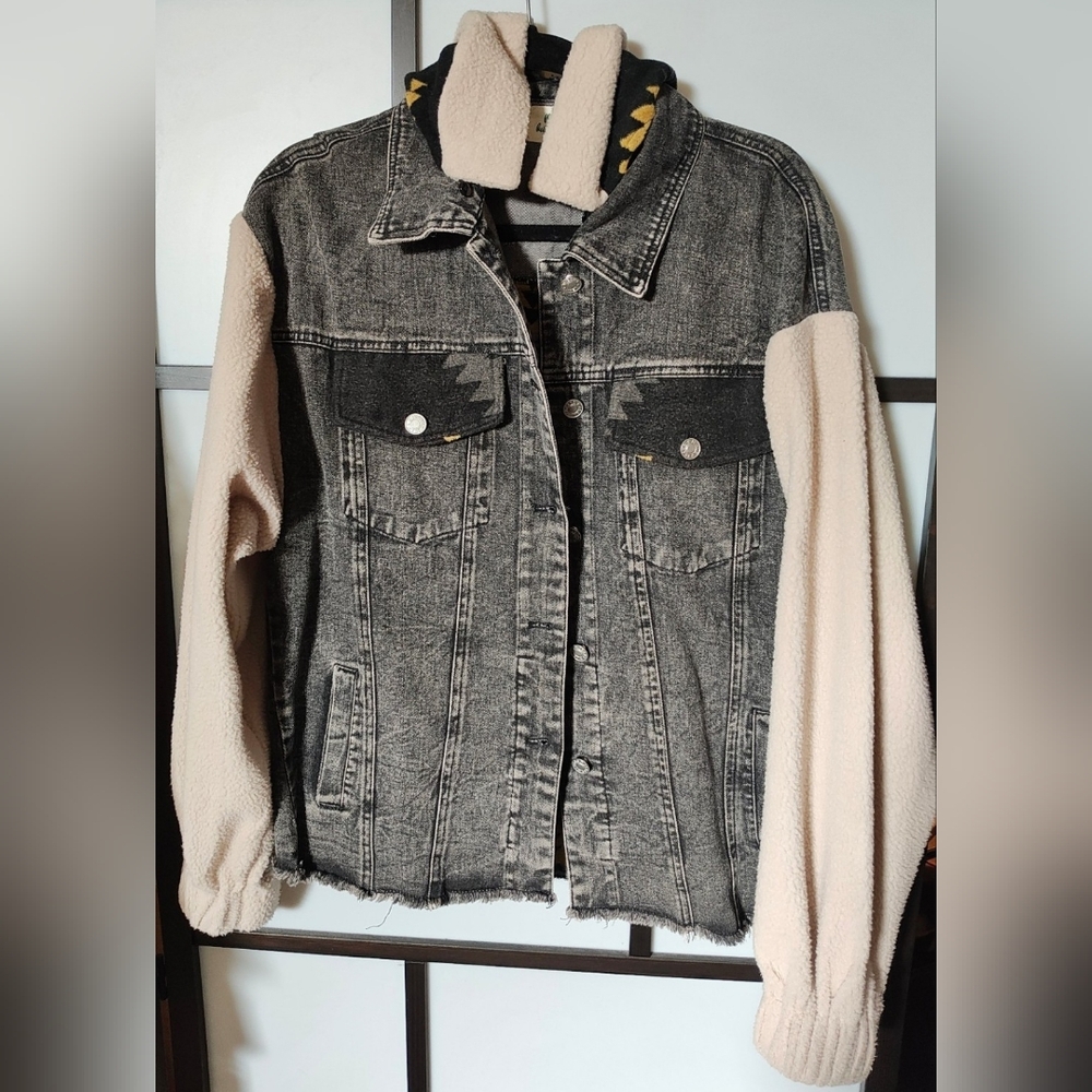 Women's Black and Cream Aztec Denim Jacket